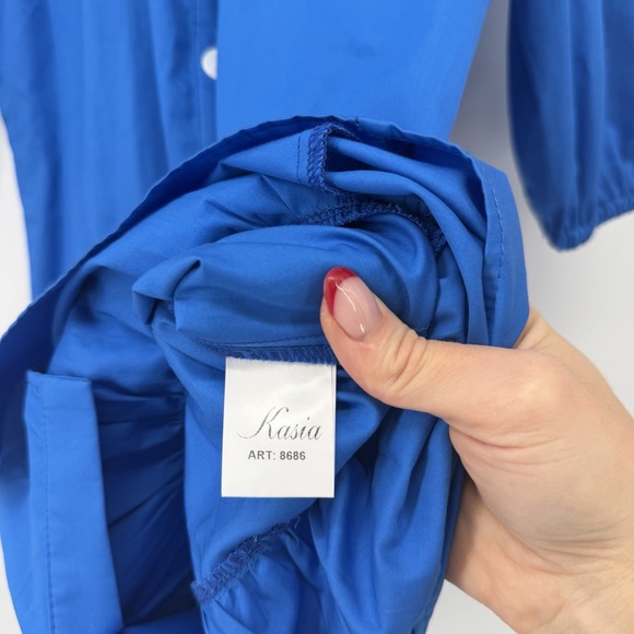 Kasia Blue Mini Dress Button Front Balloon Sleeve Women's Size Small Tiered - Picture 5 of 9